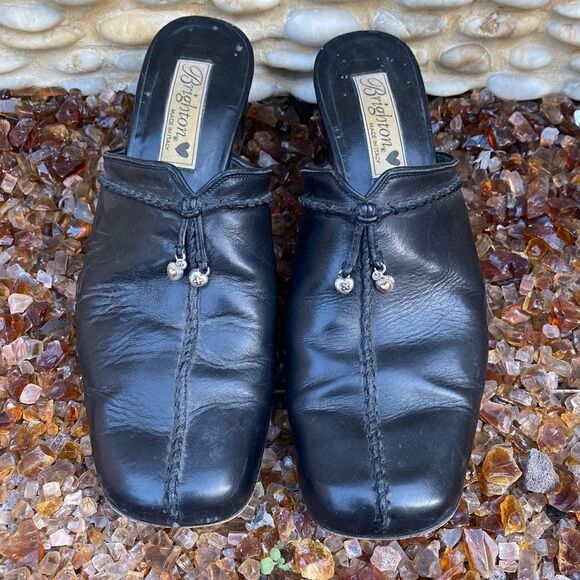 Brighton Black Ginger Slip-in Mule. Leather with Tassels. Size 7.5N. VGUC - Picture 1 of 6
